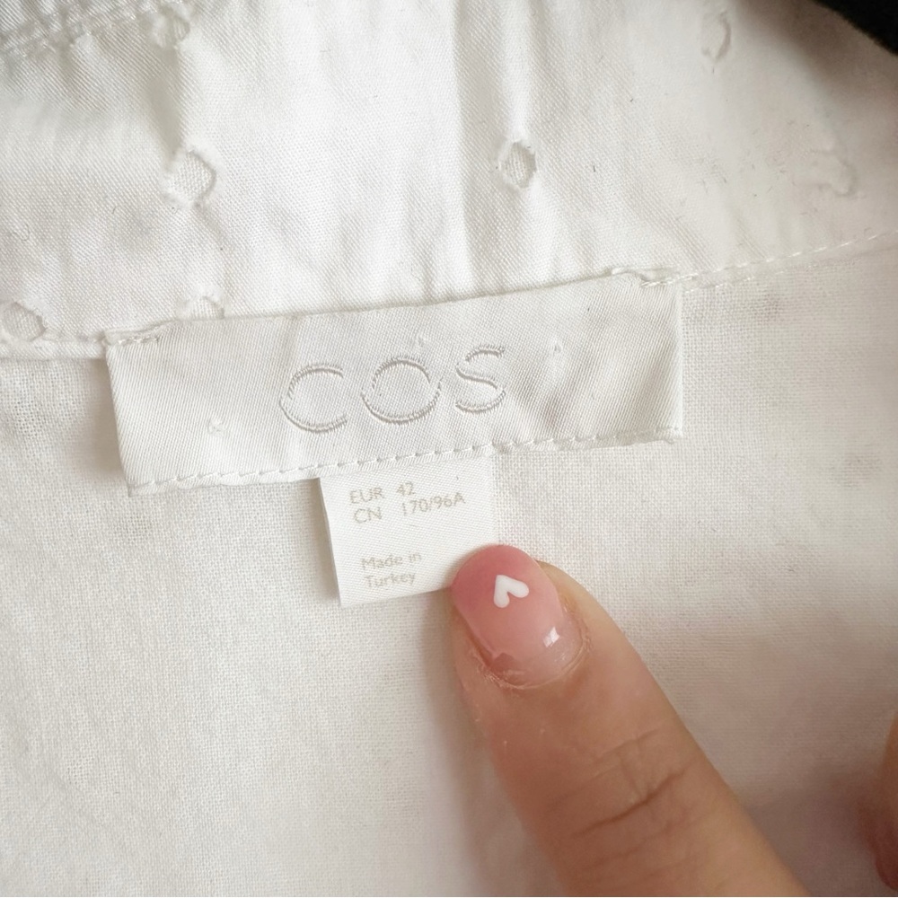 COS White Embroidered Dress with gathered panels 12 - Picture 10 of 12